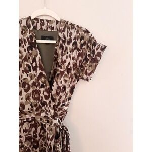 J.Crew Womens Leopard Print Wrap Dress Brown Tan XS Short Sleeve Pockets
